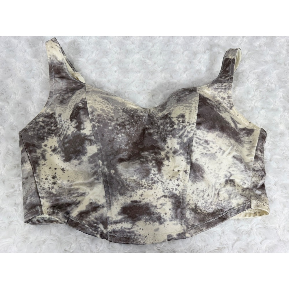 Victoria's Secret PINK Womens M Marble Tie Dye Gray White Corset Crop Top NEW